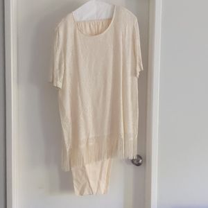 ♻️DONATED♻️ Cream/Gold pants and fringed tunic